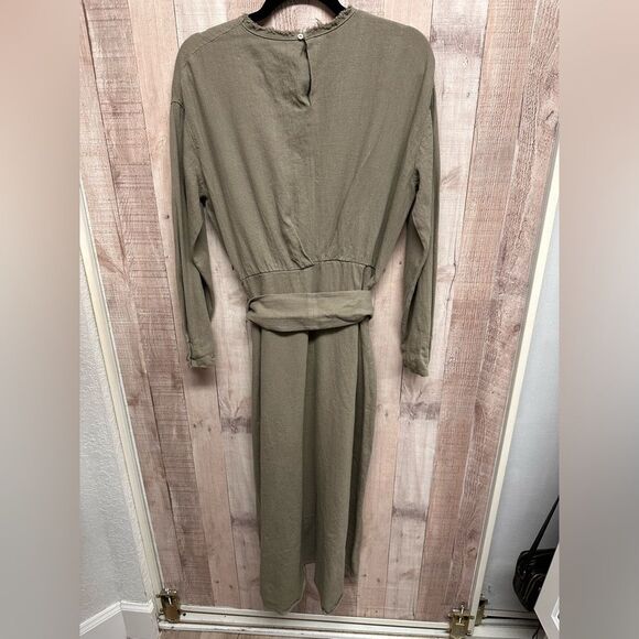 SOLD❌Zara Linen blend khaki midi dress - Picture 9 of 15